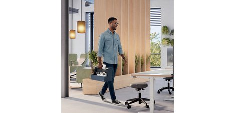 Organiseur de bureau avec poignée en bois, tissu
