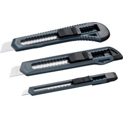 Set de cutters, plastique, lame: 9/18 mm, 3 pièces