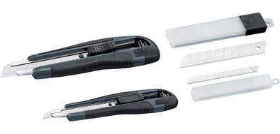 Kit de cutters, plastique, lames: 9/18 mm, 4 pièces