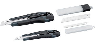 Kit de cutters, plastique, lames: 9/18 mm, 4 pièces