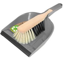 Veegborstel en blik met lipje 'GoGreen'