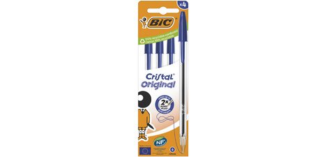 BIC Stylo à bille Cristal Original, boîte carton de 4
