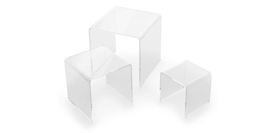 Présentoir carré, transparent, set de 3