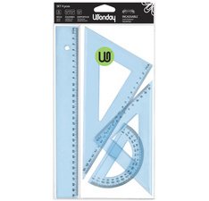 Kit de traçage 4 pièces en plastique incassable, 1 règle 30cm, 1 rapporteur, 2 équerres