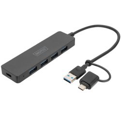 Hub USB 3.0, 4 poorten, Slim Line, zwart