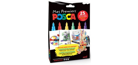 Coffret posca mes premiers marqueurs pointes pc1mc et pc3m coloris assortis 6 unites et 1 livret de 25 ateliers