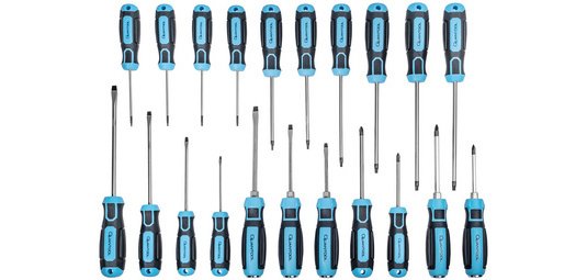 Jeu de tournevis, 21 pièces, noir/bleu