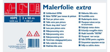 Bâche de peintre HDPE, 30 microns, 2x50m, transparent