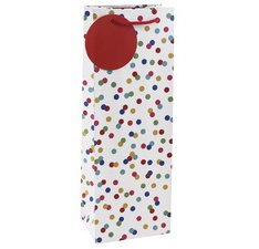 Weiße geschenktasche für flaschen mit bunten punkten 12,7x9x35,5 cm