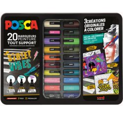 Posca paint marker, metal box of 20 pieces, assorted, Street Vibes design
