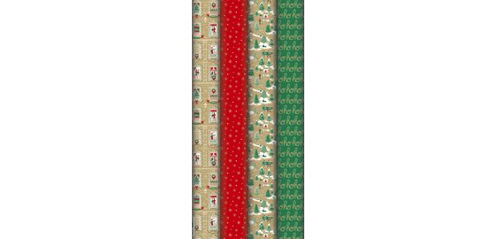 Kraft brut 70g Esprit de Noël 2x0,70m, en carton prés. de 30rlx - Assortiment