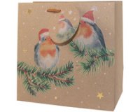 Sac cadeau de Noël '2 oiseaux sur branche', petit