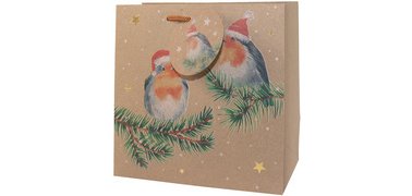 Sac cadeau de Noël '2 oiseaux sur branche', petit