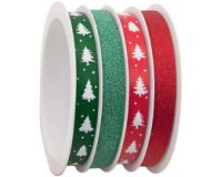 Bolduc sur bobine multiple, 4 rubans, rouge/vert