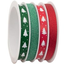 Bolduc sur bobine multiple, 4 rubans, rouge/vert