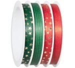 Bolduc sur bobine multiple, 4 rubans, rouge/vert