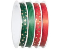 Bolduc sur bobine multiple, 4 rubans, rouge/vert