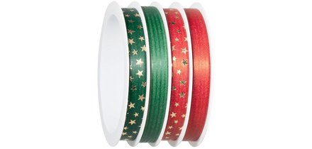 Bolduc sur bobine multiple, 4 rubans, rouge/vert