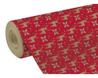 Geschenkpapier, tiny rolls kraft 70g, 50x0,35m, rentiere, rot - rot