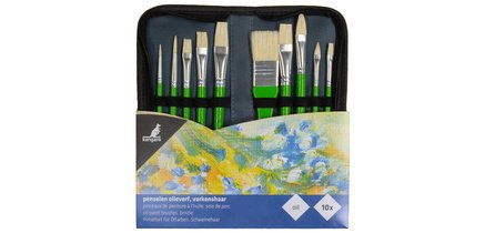 Set penselen voor olieverfschilderijen, 10 stuks