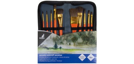 Aquarellpinsel-Set, 10 Stück, im Etui
