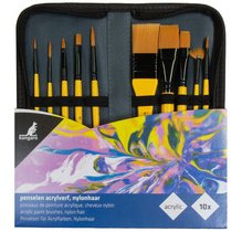 Set de pinceaux acrylique, 10 pièces, dans un étui