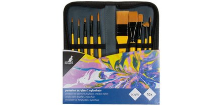 Set de pinceaux acrylique, 10 pièces, dans un étui