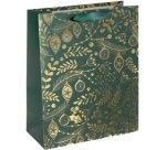 Sac cadeau de Noël 'Golden ornaments on green', grand