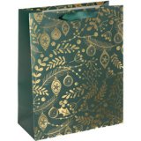 Sac cadeau de Noël 'Golden ornaments on green', grand