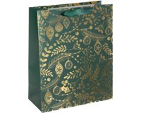 Sac cadeau de Noël 'Golden ornaments on green', grand