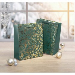 Sac cadeau de Noël 'Golden ornaments on green', grand