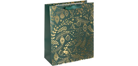 Sac cadeau de Noël 'Golden ornaments on green', grand