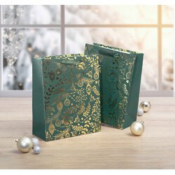 Sac cadeau de Noël 'Golden ornaments on green', grand