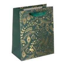 Sac cadeau de Noël 'Golden ornaments on green', petit