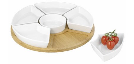 SUSAN Serving Set, wood/porcelain, 7 pieces