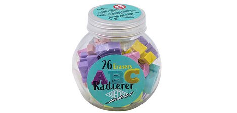 Gomme en plastique ABC, 26 pièces dans une boîte