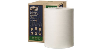 TORK Rouleau de papier nettoyant industriel, 60,8 m, blanc