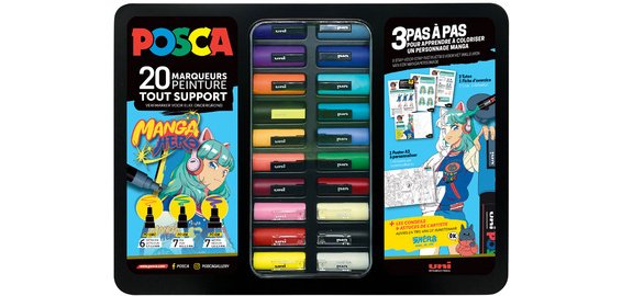 Marqueur posca coloris assortis malette metal noire  20 unites