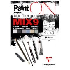 PaintON Mix 9 bloc collé 27F A4 250g assorti 9x3F