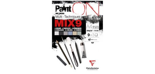 PaintON Mix 9 bloc collé 27F A4 250g assorti 9x3F