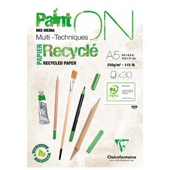 Painton recycling, block a5, kopfseitig geleimt, 30 blatt, 250g, weiß, mixed media