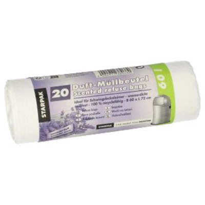 Sac poubelle parfumé, LDPE, 60 litres, blanc