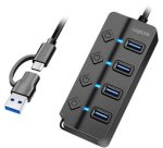 Hub USB 3.2, 4 ports, avec interrupteurs, noir