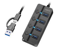 Hub USB 3.2, 4 ports, avec interrupteurs, noir