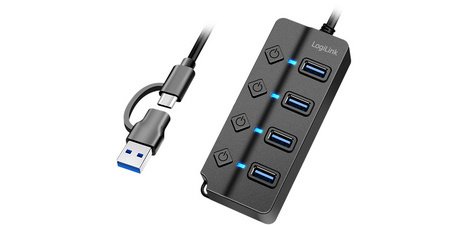 USB 3.2 Hub, 4 ports, with switches, black