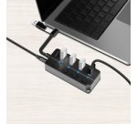 Hub USB 3.2, 4 ports, avec interrupteurs, noir