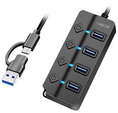 Hub USB 3.2, 4 ports, avec interrupteurs, noir
