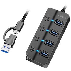 Hub USB 3.2, 4 ports, avec interrupteurs, noir