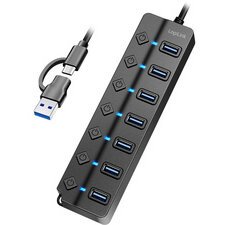 Hub USB 3.2, 7 poorten, met schakelaars, zwart