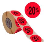Étiquette promotionnelle '-20%', rond, rouge fluo
